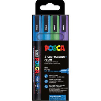Posca Tuscher - PC-3M - 4 stk. - Blå/Grøn/Lilla m. Glimmer