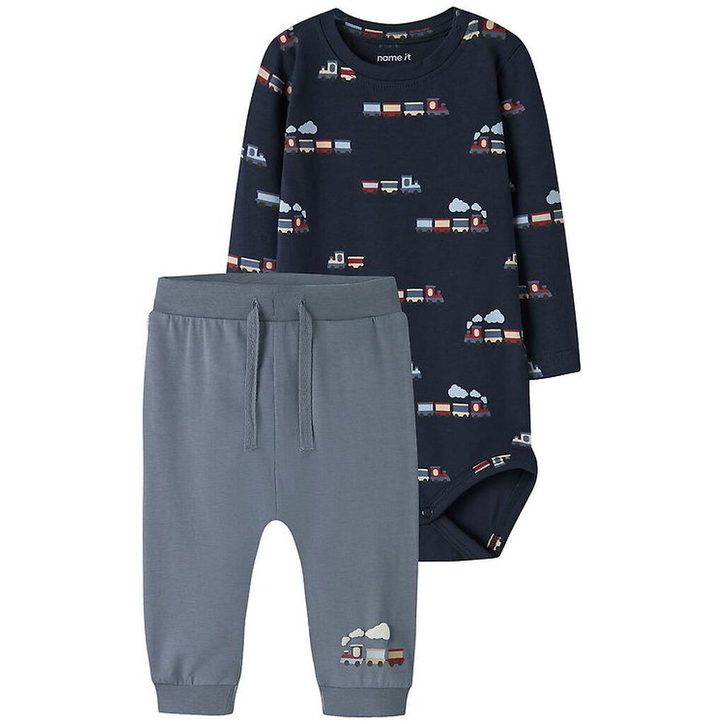 Name It Sæt - Bukser/Body l/æ - NbmVroels - Flint Stone/Navy