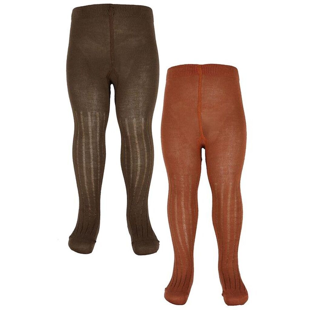 Minymo Strømpebukser - 2-Pak - Rib - Bambus - Cocoa Brown