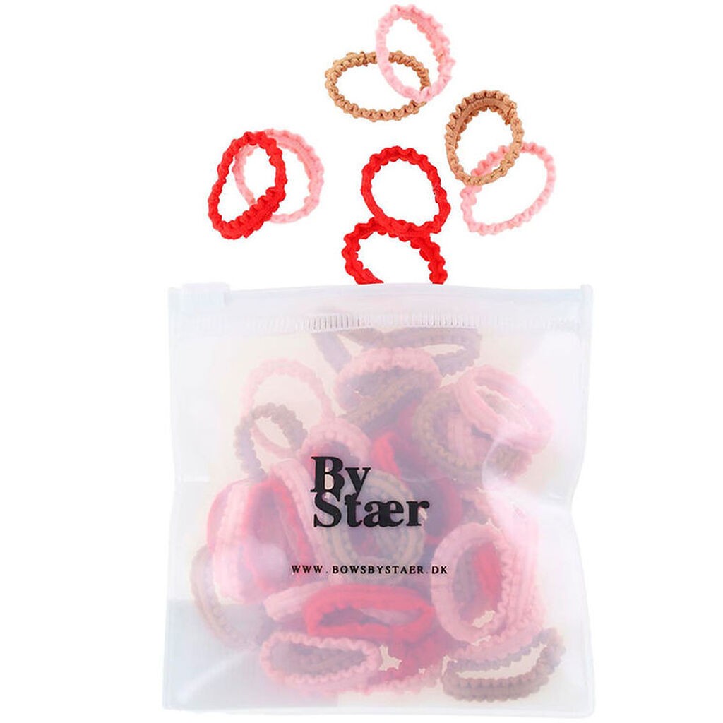 By Stær Hårelastikker - Mini - 50 stk. - Rød/Brun/Lyserød