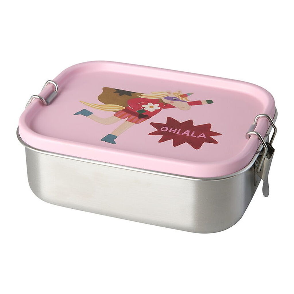 Rice Madkasse - Rustfrit Stål - Lille - m. 2 Rum - Hero/Pink