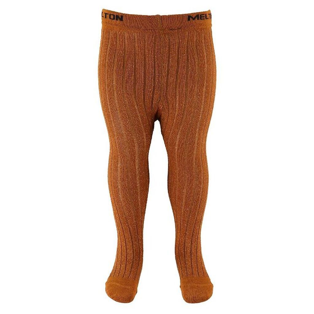 Melton Strømpebukser - Rib - Bambus - Brændt Orange m. Glimmer