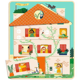 Djeco Puslespil - Træ - 12 Brikker - Hus I 3 Lag