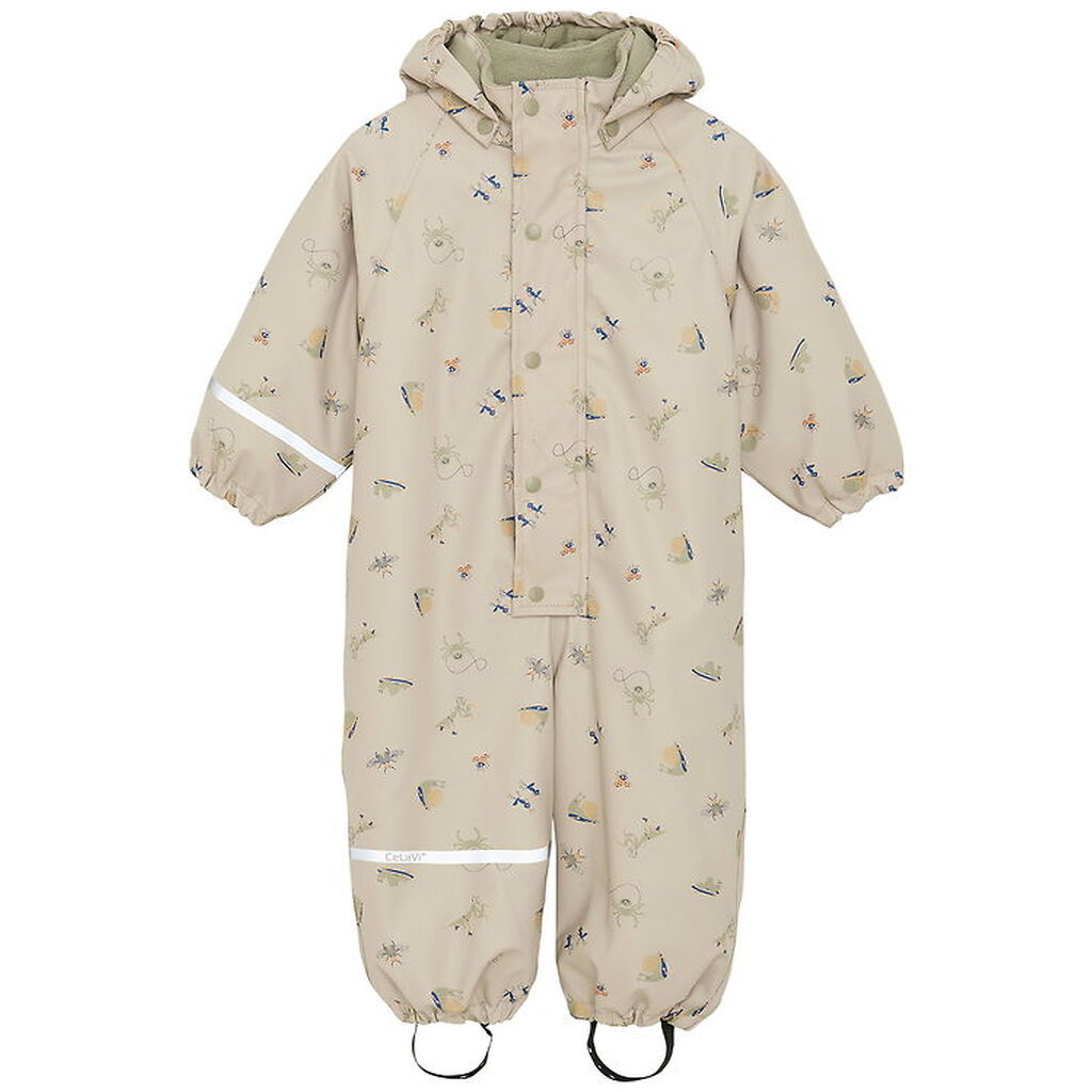 CeLaVi Regndragt m. Fleece - PU - White Pepper m. Print