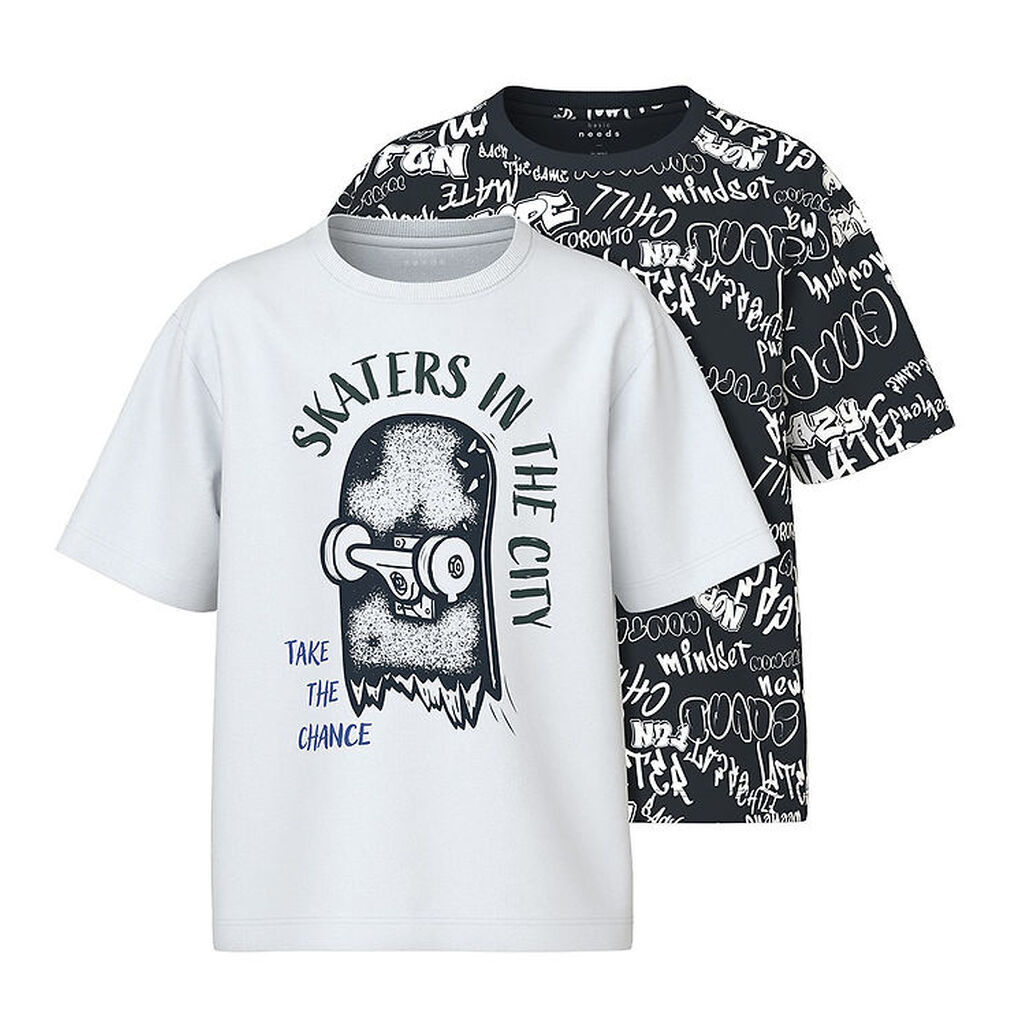 Name It T-shirt - NkmVeldo 2-pak - Navy Blazer/Bright White