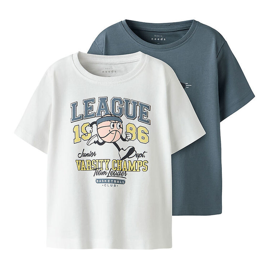 Name It T-shirt - NmmVictor - 2-Pak - Blue Mirage/Bright White