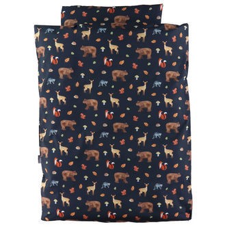 Nørgaard Madsens Sengetøj - Baby - Navy m. Skovens Dyr