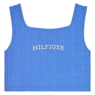 Tommy Hilfiger Top - Cropped - Rib - Blue Spell m. Hvid