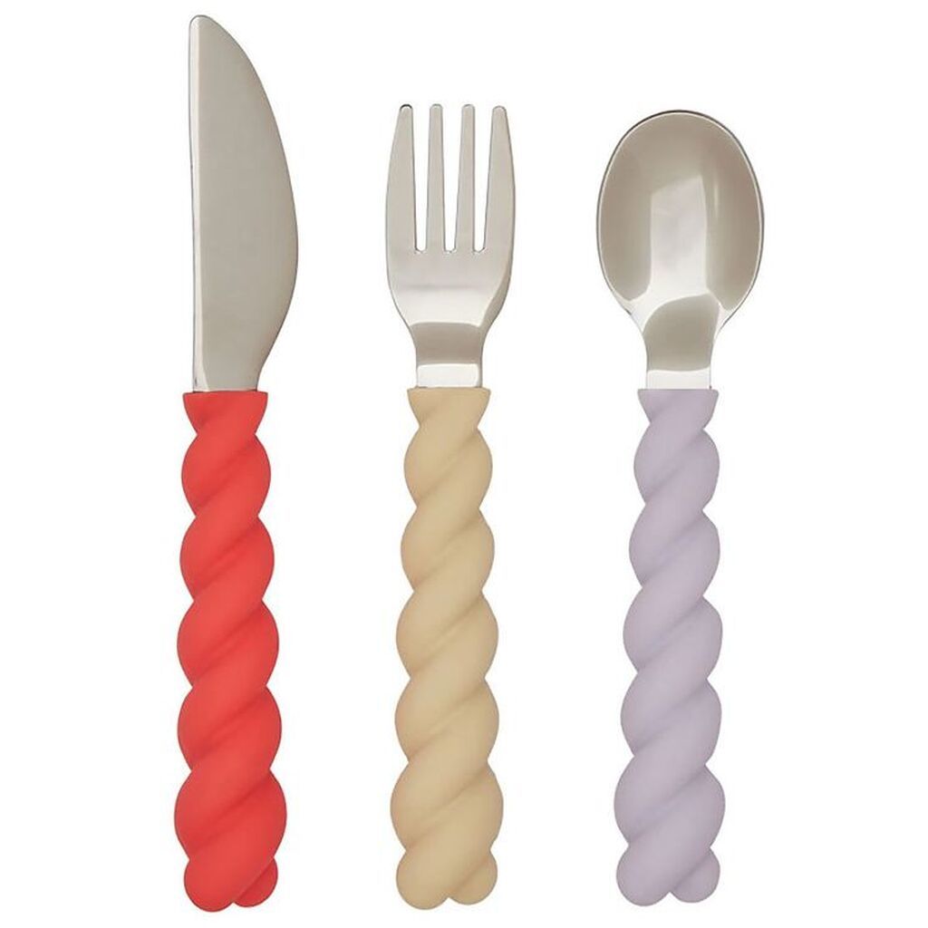 OYOY Bestik - Silikone - 3 dele - Mellow Cutlery - Lavender/Vani