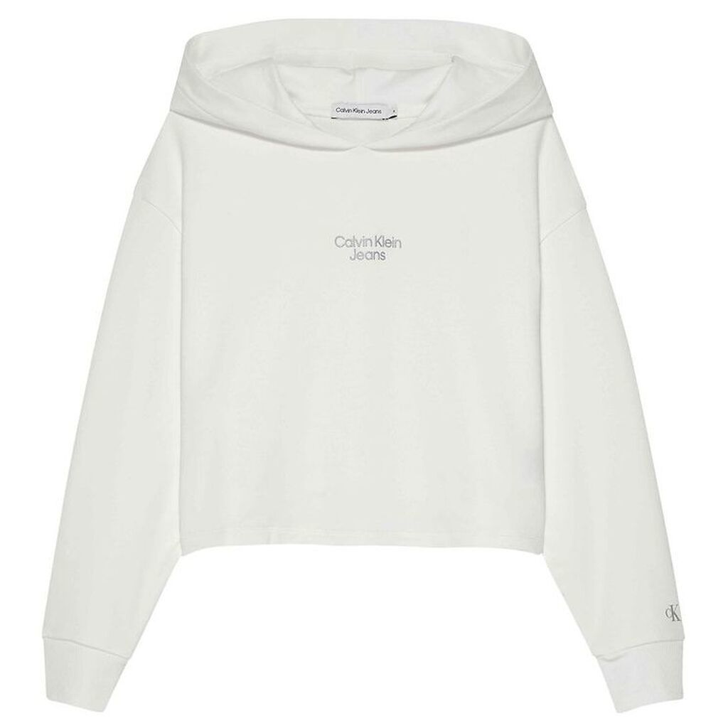 Calvin Klein Hættetrøje - Stack Logo Overlap - Bright White