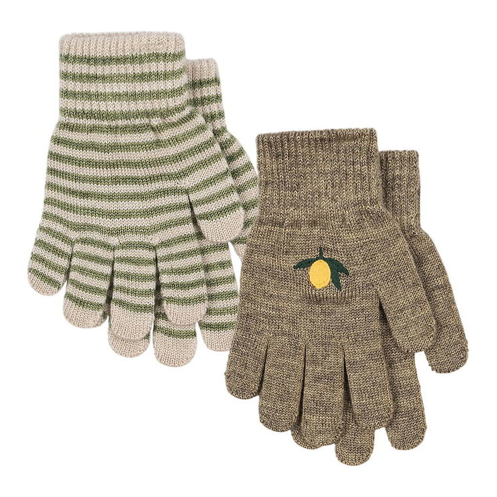 Konges Sløjd Handsker - Uld/Akryl - Filla - 2-pak - Lemon/Stripe
