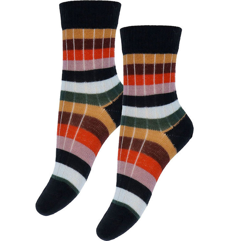 FUB Strømper - Uld - Rib - 2-pak - Dark Navy/Multi Stripe