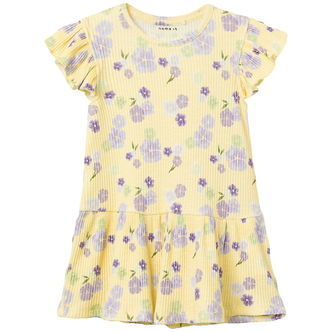 Name It Kjole - Rib - NmfPhalia - Double Cream m. Blomster