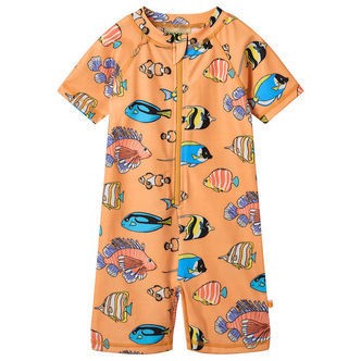 Småfolk Badeheldragt - UV50+ - Papaya m. fisk