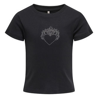 Kids Only T-shirt - KogKira - Sort/Hjerte m. Rhinsten