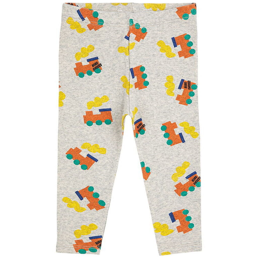 Bobo Choses Leggings - Choo Choo All Over - Light Grey Heather