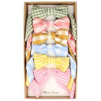 Meri Meri Hårspænder - 6-pak - Ginham - Sløjfer - 9 cm - Clips