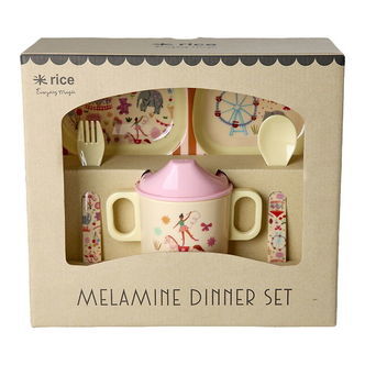 Rice Spisesæt - Melamin - 4 stk. - Pink Fun Fair