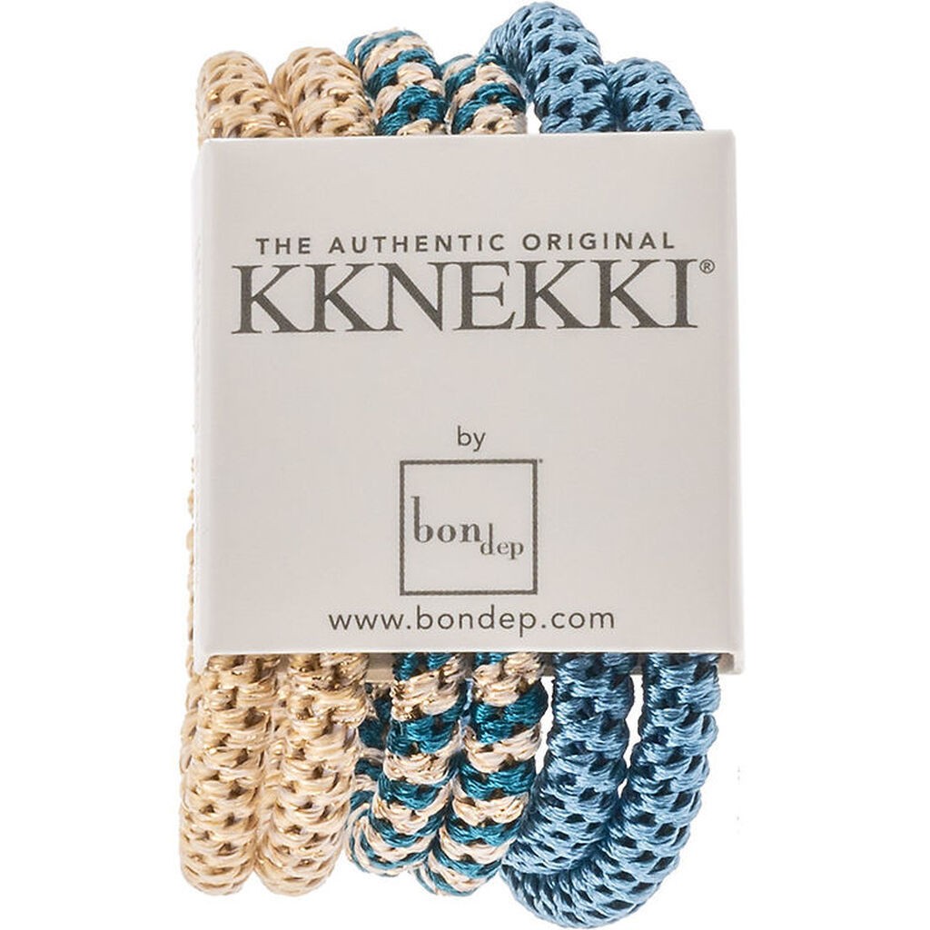 Kknekki Hårelastikker - Slim - 6-pak - Beige/Blå/Guld