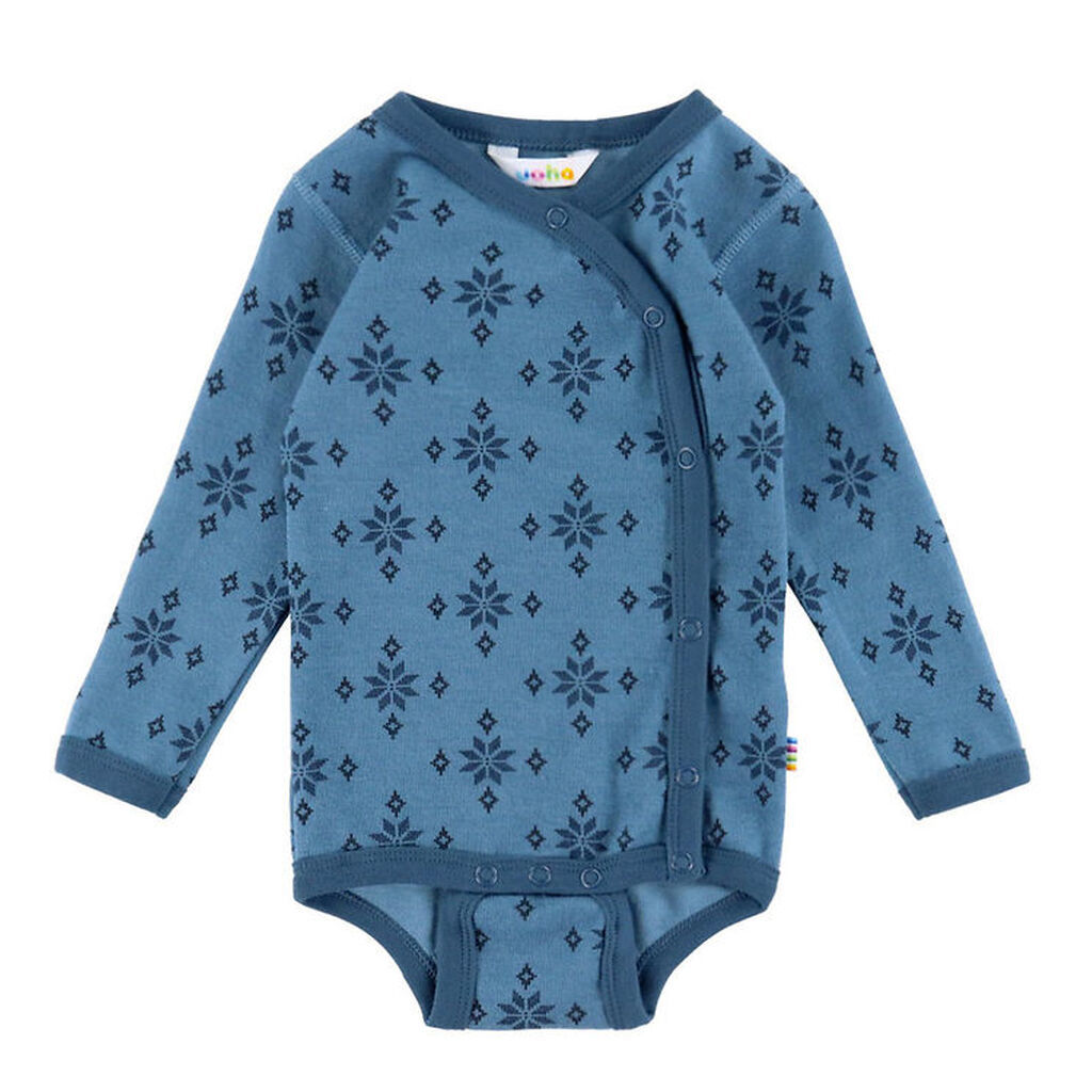 Joha Slå-om Body l/æ - Uld/Bomuld - Blå m. Snefnug
