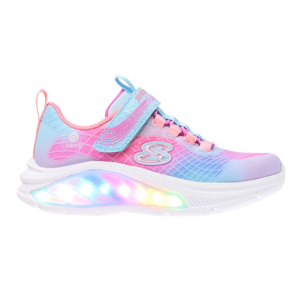 Sketchers Sko m. Lys - Rainbow Reflection - Light Blue/ Multi