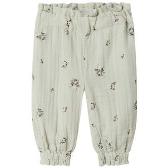 Name It Bukser - Musselin - NbfHikka - Aqua Gray m. Blomster