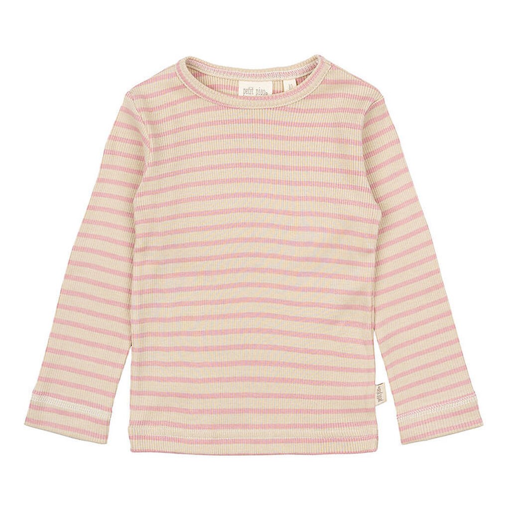Petit Piao Bluse - Rib - Modal - Bright Rose/Dark Off White