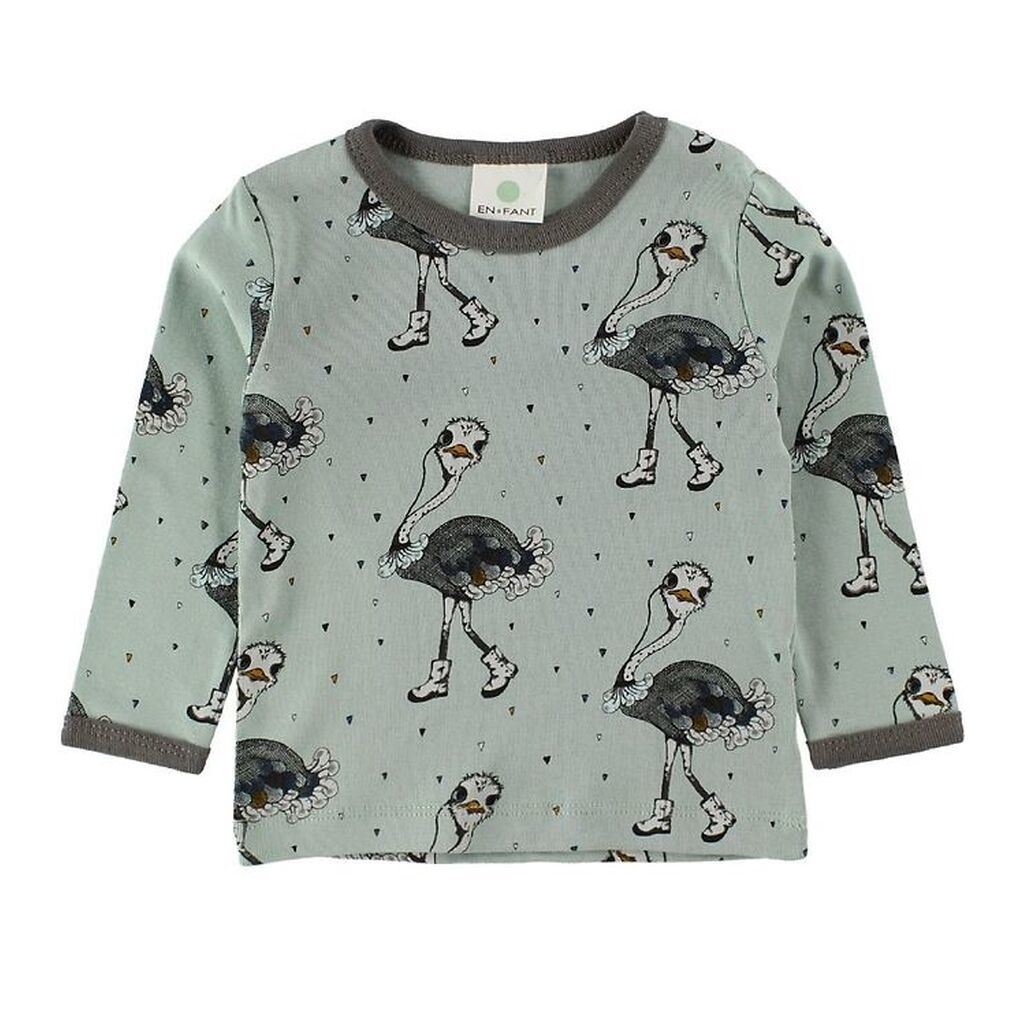 En Fant Bluse - Støvet Grøn m. Strudser