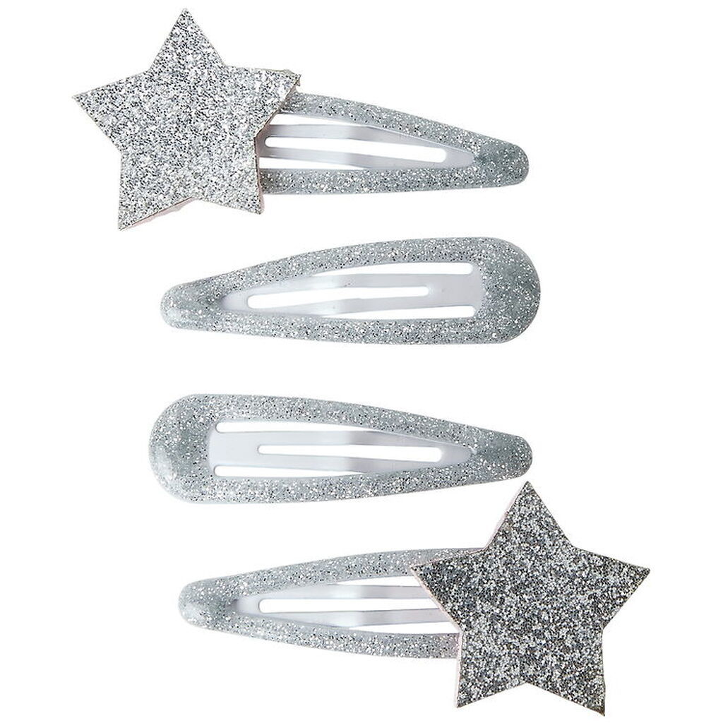 Name It Hårspænder - 4-pak - NmfRosa - Silver/STARS