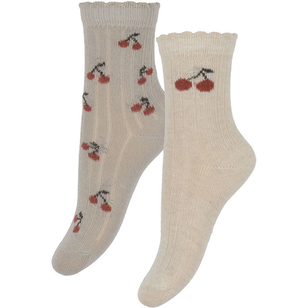 Minymo Strømper - 2-pak - Light Taupe m. Kirsebær