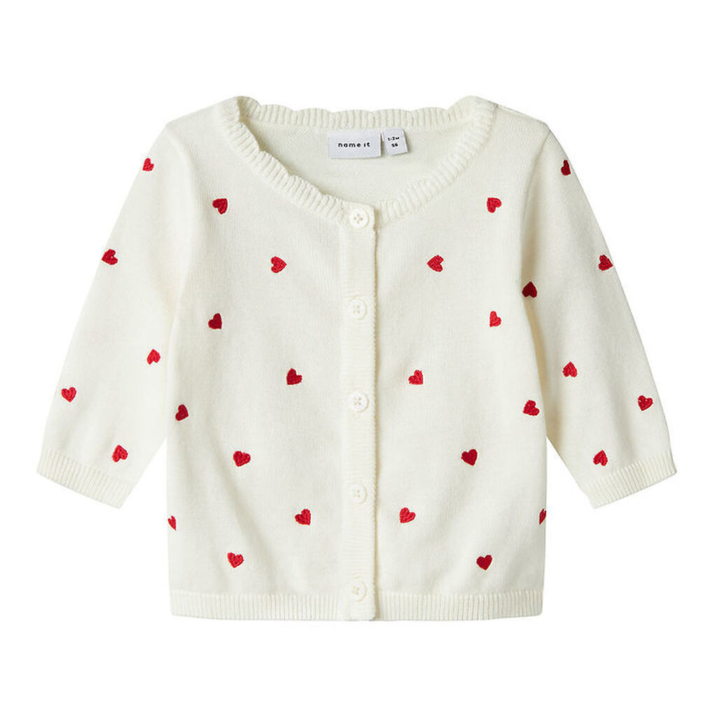 Name It Cardigan - Strik - NbfFisilly - Cloud Dancer m. Hjerter