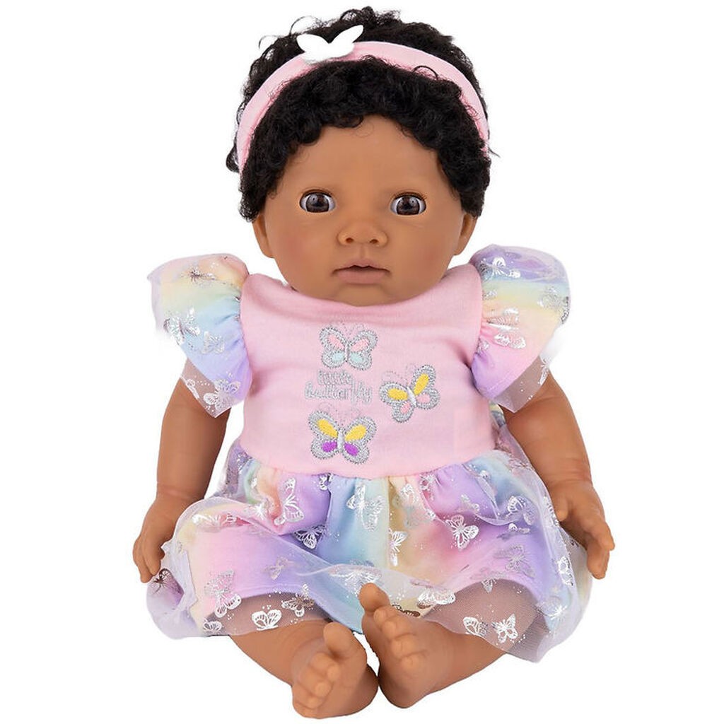 Tiny Treasures Dukke m. Sort Krøllet Hår - Butterfly/Rainbow