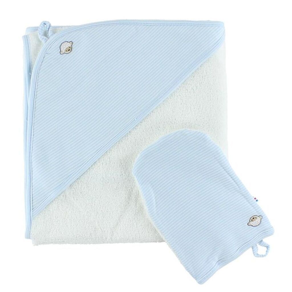 Joha Babyhåndklæde & Handske - 90x90 - Hvid/Lyseblå