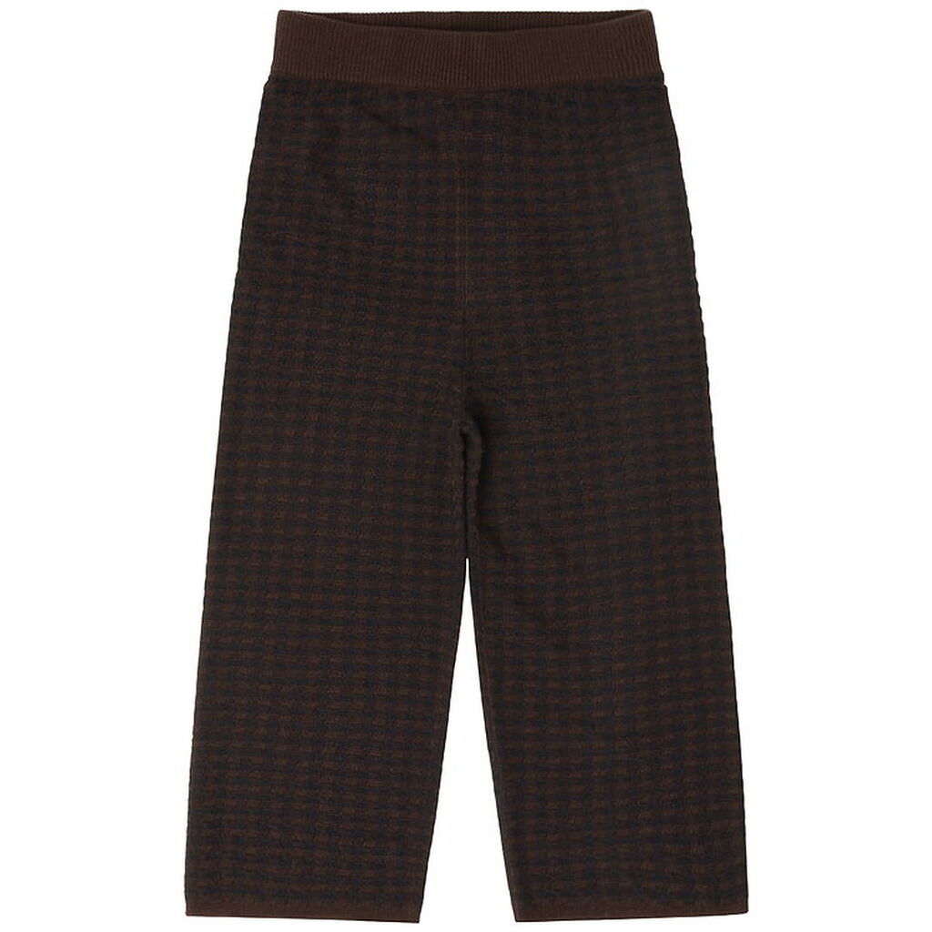 FUB Bukser - Strik - Uld - Checked - Mocca/Dark Navy