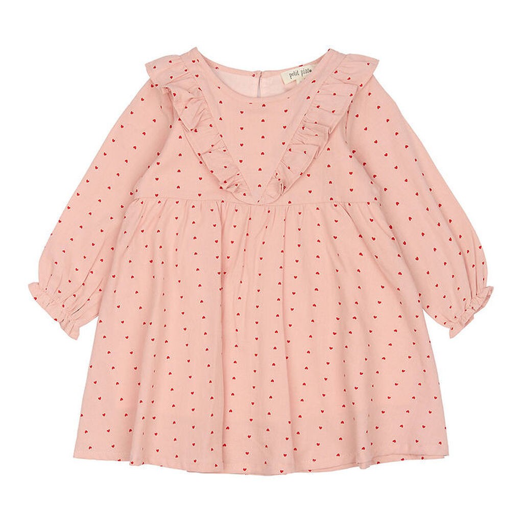 Petit Piao Kjole - Pink Heart m. Flæser