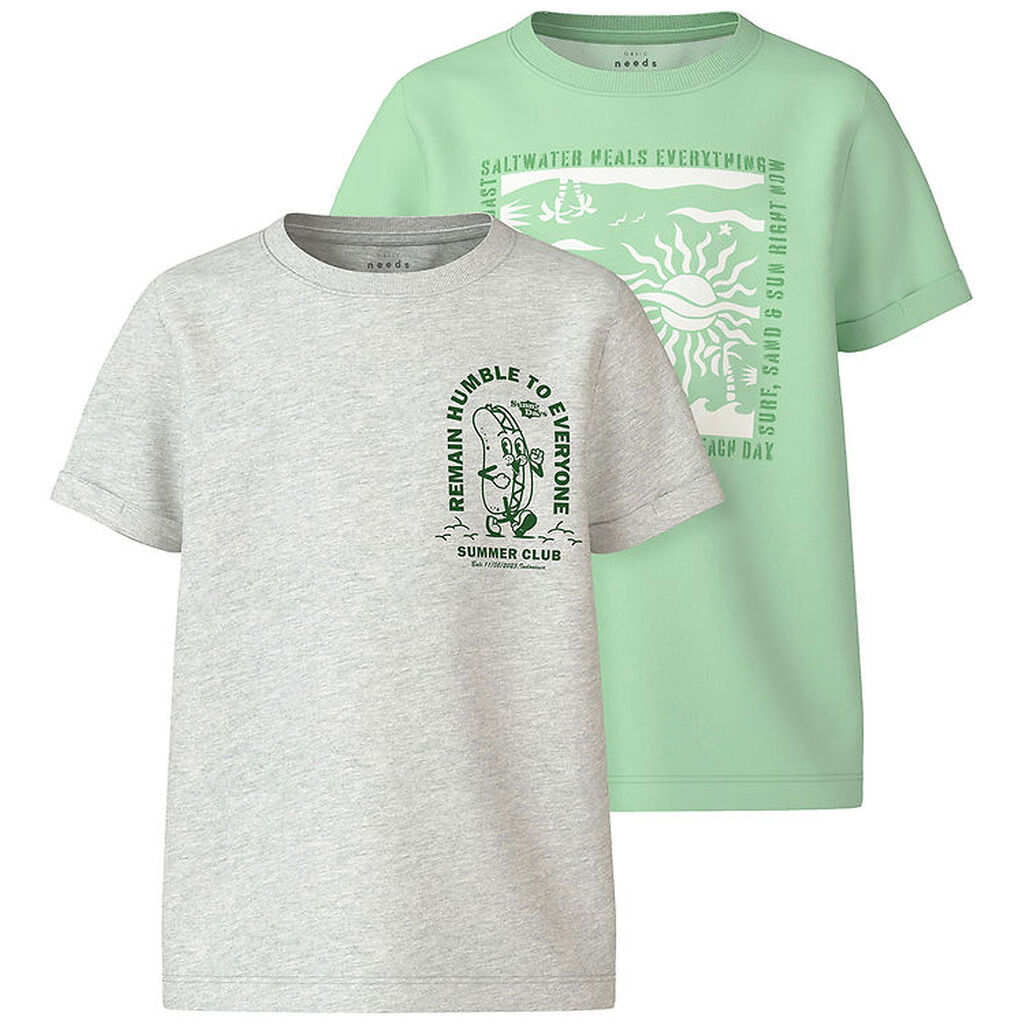 Name It T-shirts - NkmVux - 2-Pak - Honeydew/Light Grey Melange