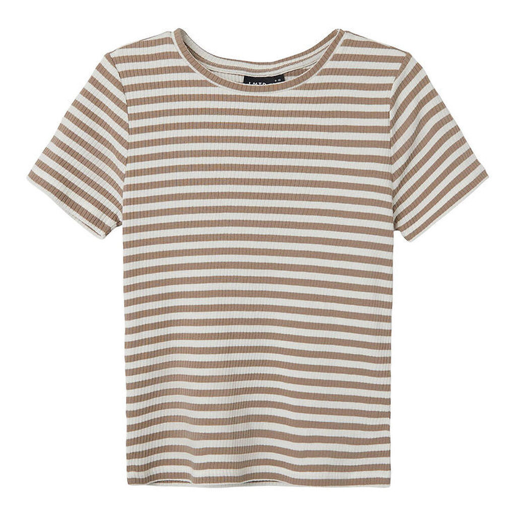 LMTD T-shirt - NlfDallas - Rib - Mocha Meringue/WHITE STRIPES