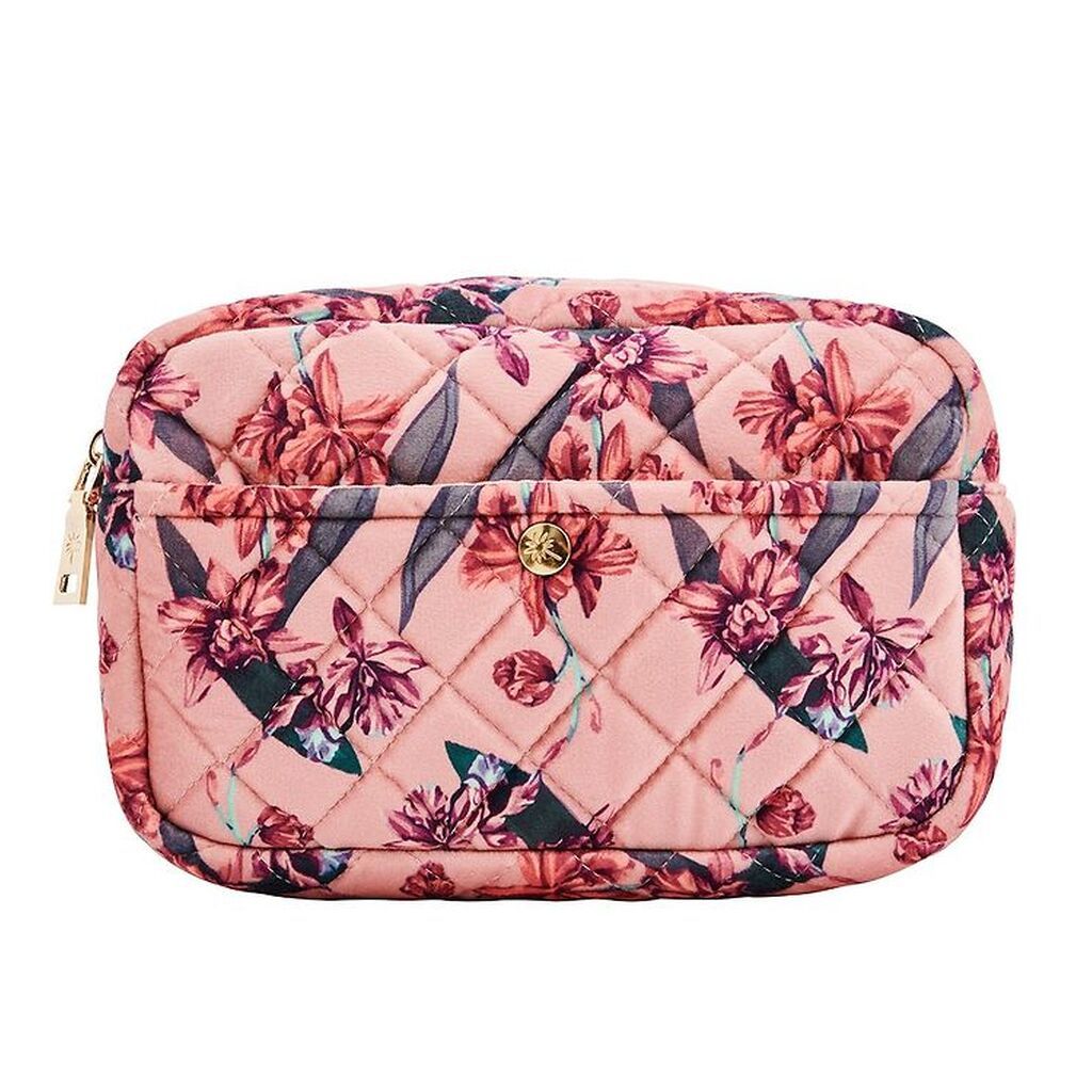 Fan Palm Toilettaske - Medium - Quiltet Velour - Flawless Rose