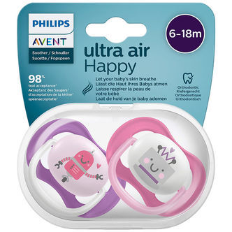 Philips Avent Sutter - 2-pak - Ultra Air - Pink/Lilla m. Robot