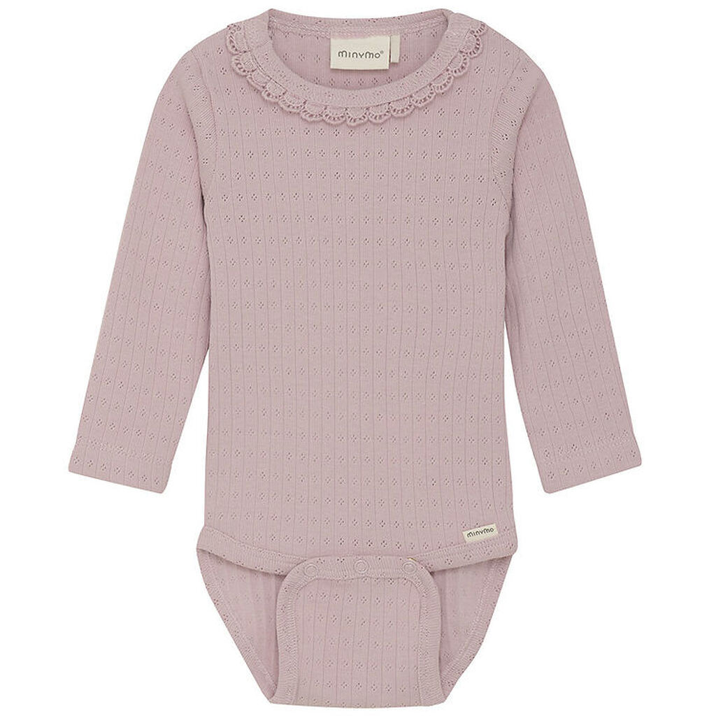 Minymo Body l/æ - Rib - Pointell - Burnished Lilac m. Hulmønster