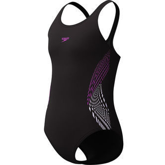 Speedo Badedragt - Placement Muscleback - Sort m. Lilla