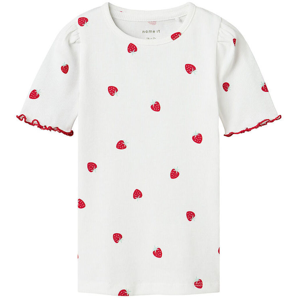 Name it T-shirt - Rib - NmfJillie - Bright White m. Jordbær