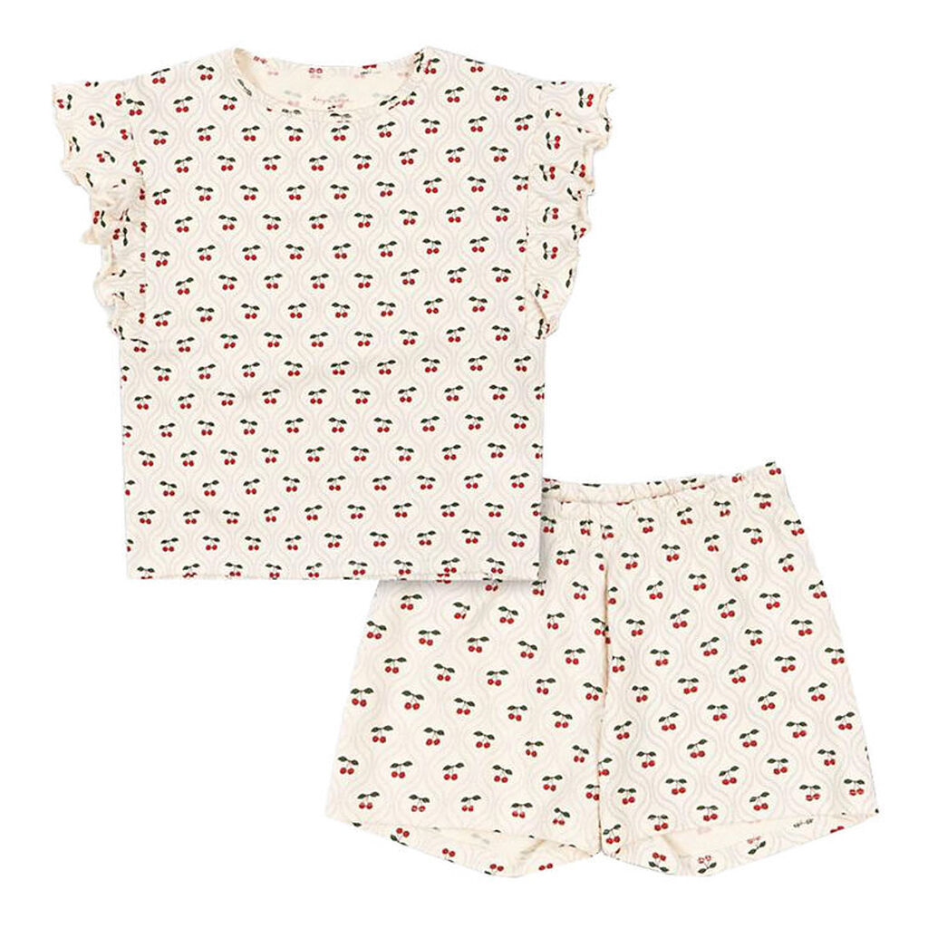Konges Sløjd Sæt - T-shirt/Shorts - Lin Frill - Cherry Motif
