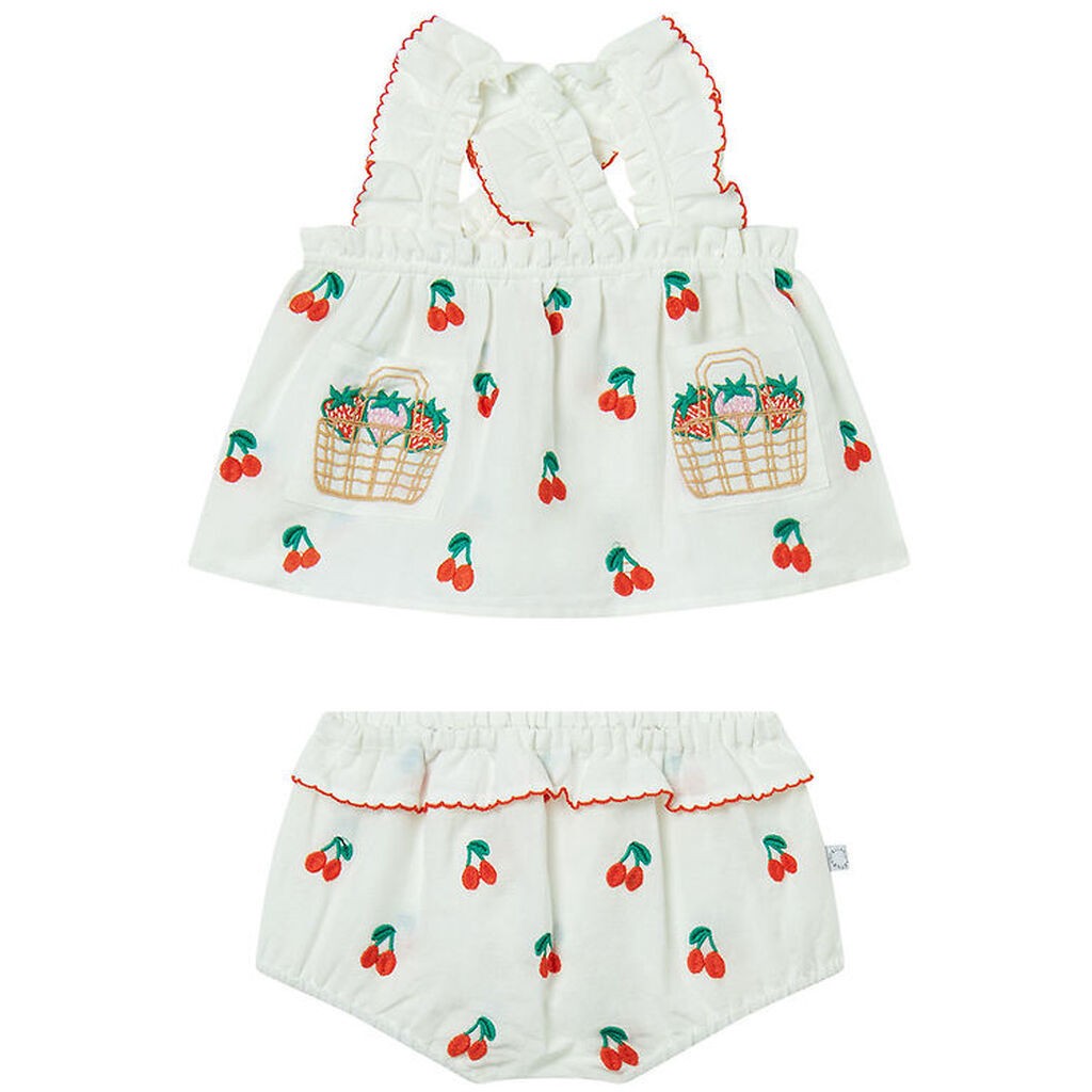 Stella McCartney Kids Sommersæt - Top/Bloomers - Ivory m. Kirseb