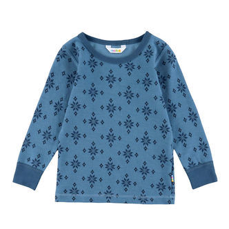 Joha Bluse - Uld/Bomuld - Blå m. Snefnug