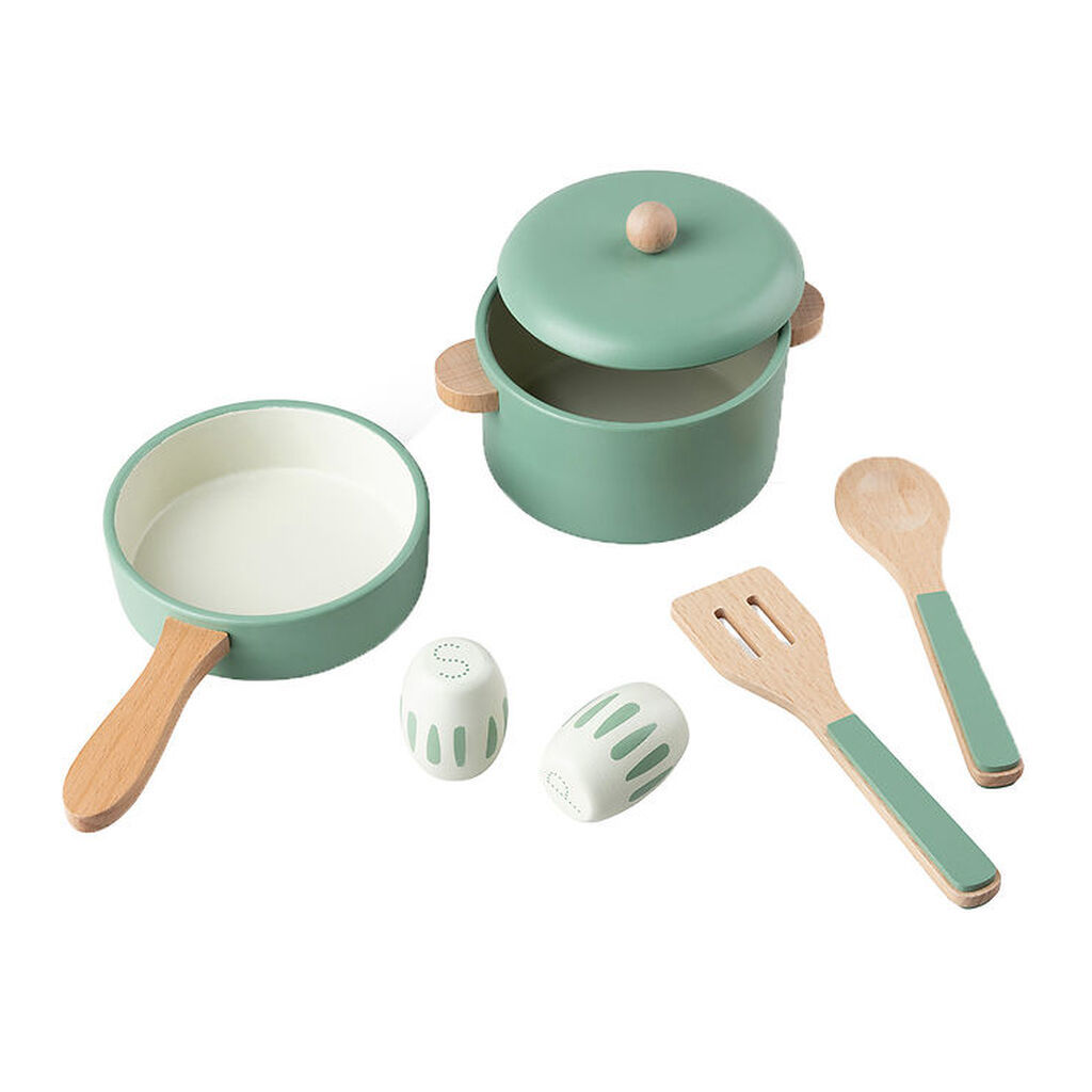 Sebra Trælegetøj - Køkkengryde/Pandesæt - Grøn