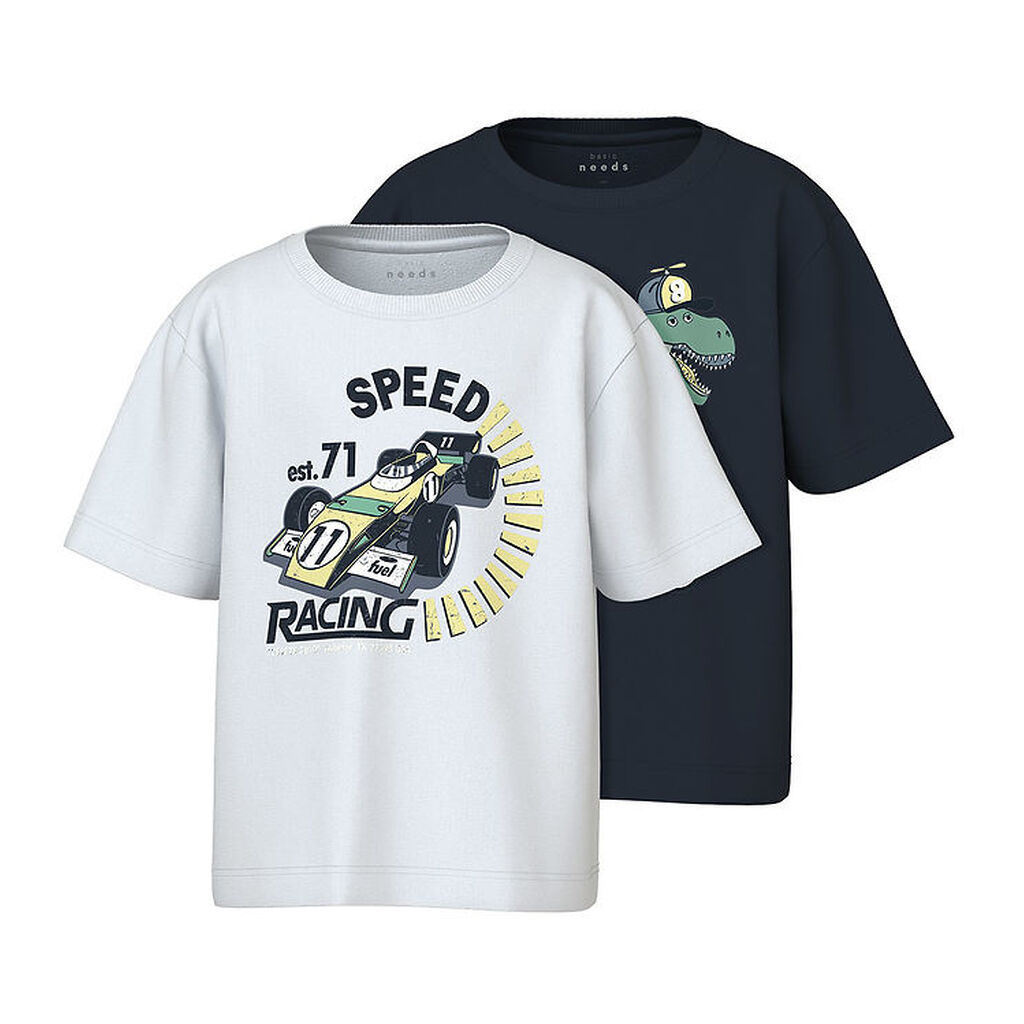 Name It T-shirt - 2-pak - NmmVictor - Bright White/Navy blazer