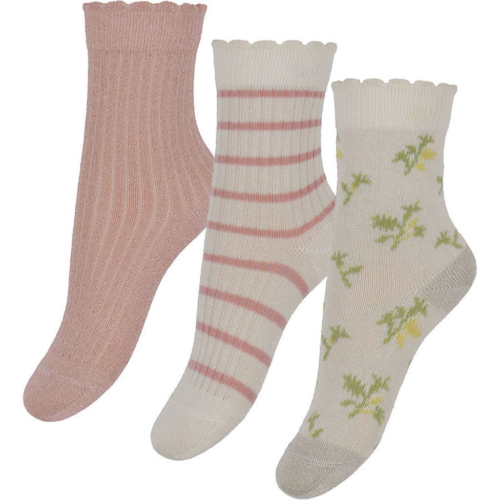 MP Strømper - 3-pak - Thora - Cream/Rosa m. Glimmer