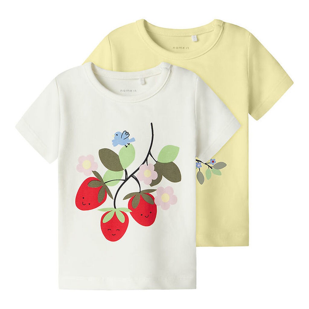 Name It T-shirt - NmfFaberry - 2-pak - Cloud Dancer/Pastel Yello