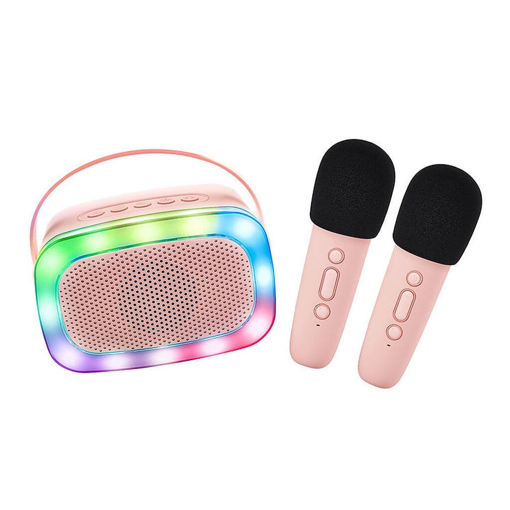 Lalarma Højtaler m. 2 Mikrofoner - Trådløs - Karaoke - Rose